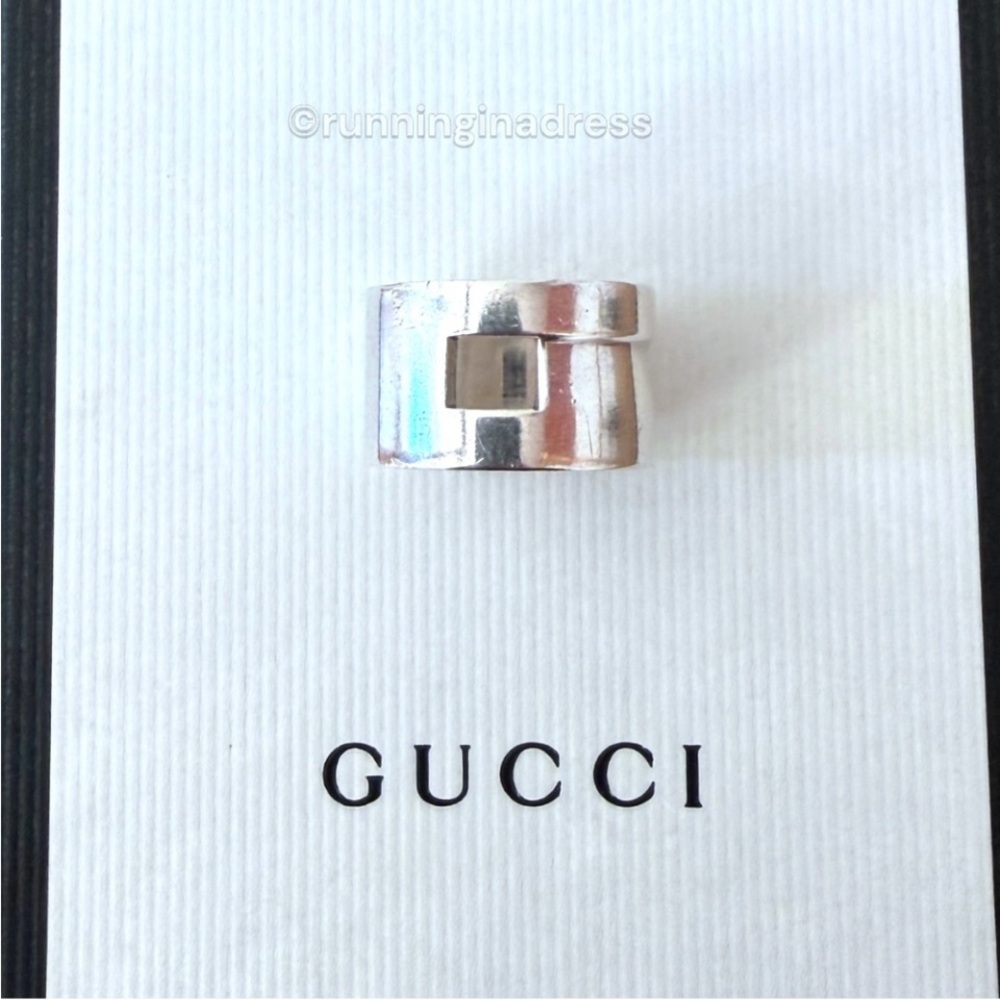 Vintage Gucci Tom Ford Era Geometric G Wide 925 Sterling Silver Ring 8.5 Y2K